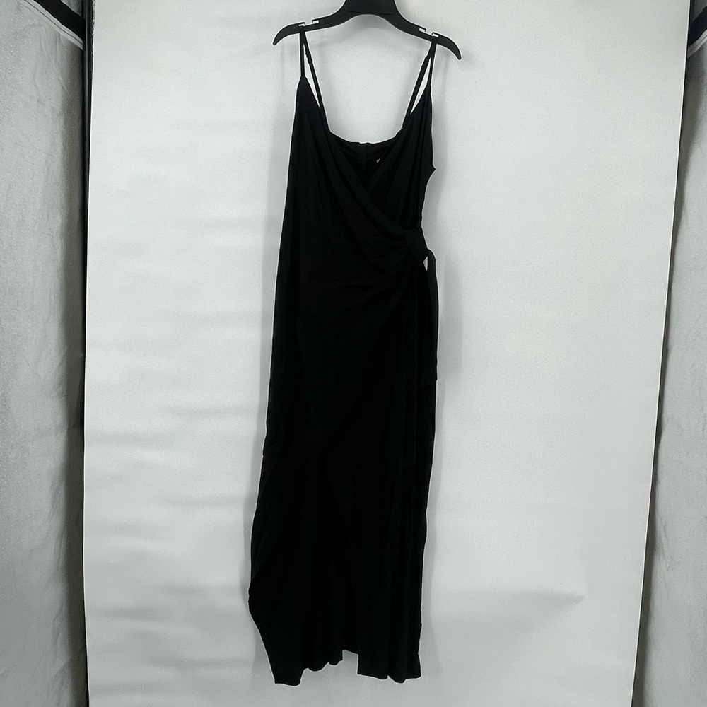 Zara black cotton wrap spaghetti strap dress